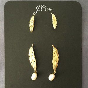 J. Crew brass & freshwater pearl feather earrings